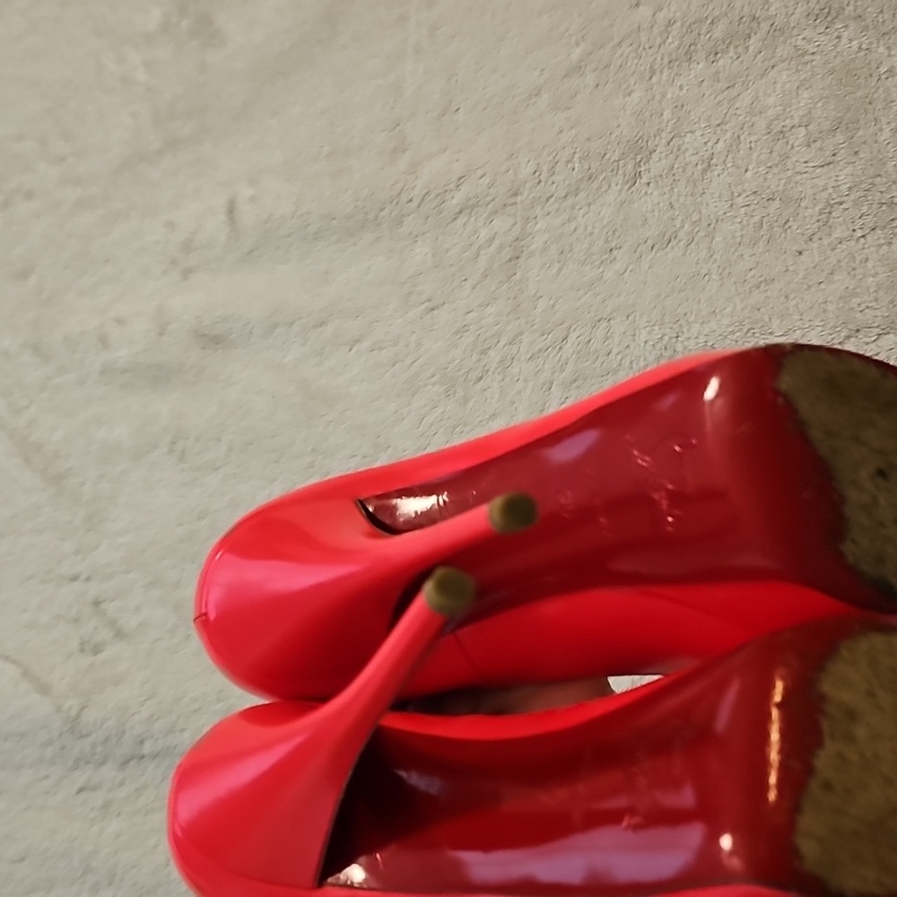 Red Peep-Toe Pumps - Picture 6 of 8